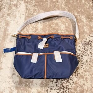 Dooney & Bourke Navy Blue Wayfarer Large Drawstring Nylon Bucket Bag Purse